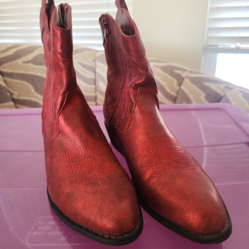PEPPEP Cowboy Ankle Boots for Women, Mid Calf, Size 10